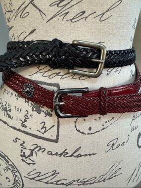 Belt Bundle: 2 Vintage Braided: Black and Southwestern Dark Red Leather